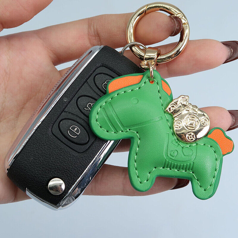 Leather Charms Bag Pendant KeyChain Cartoon Horses Keyring Cute Animal Ornament
