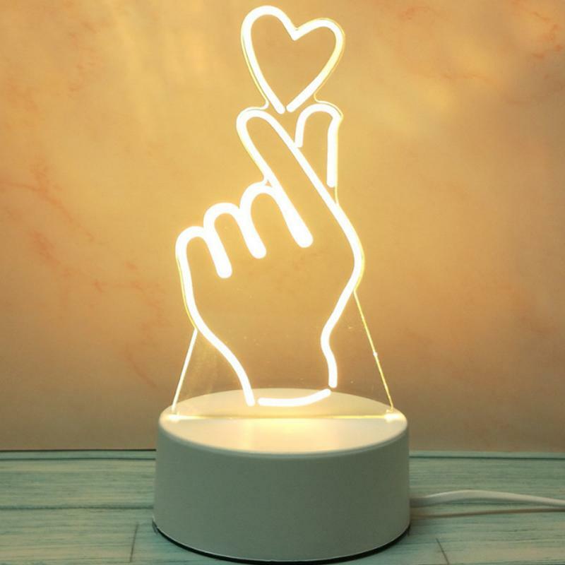 3D LED Night Light USB Chrome Small Table Lamp Hearts Novel Illusion Lamp Girl
