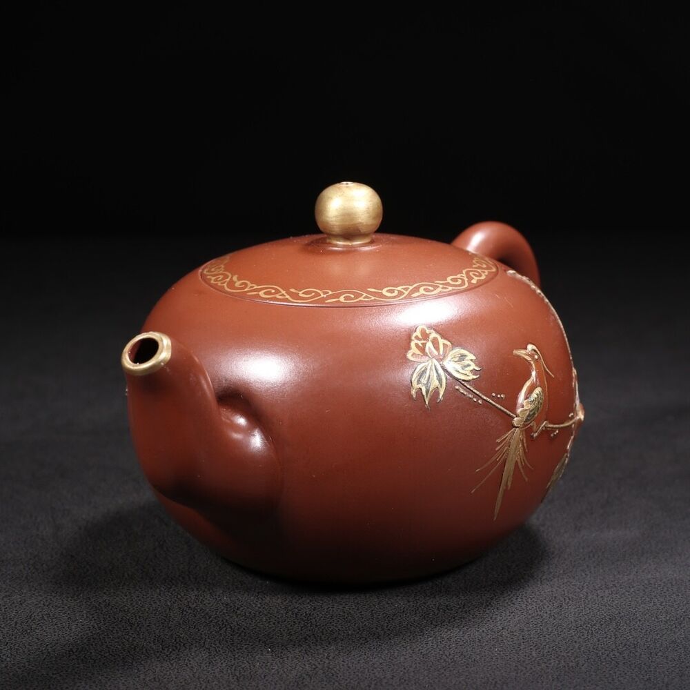 Vintage Chinese Yixing Purple Clay Teapot Zisha Ceramic Nice Flower Bird Teapots