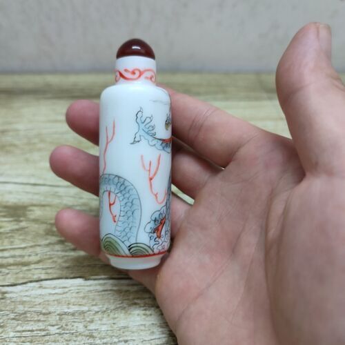 vintage antique chinese Glass snuff bottles dragon Painted snuffbox gifts signet