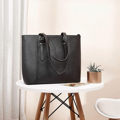 BROMEN Women Briefcase 15.6 inch Laptop Tote Bag Vintage Leather 4-black