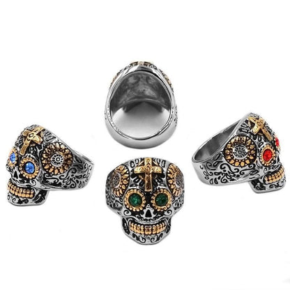 Men Skeleton Big Ring Stainless Steel Skull Rings Punk Biker Finger Jewelry 1Pc