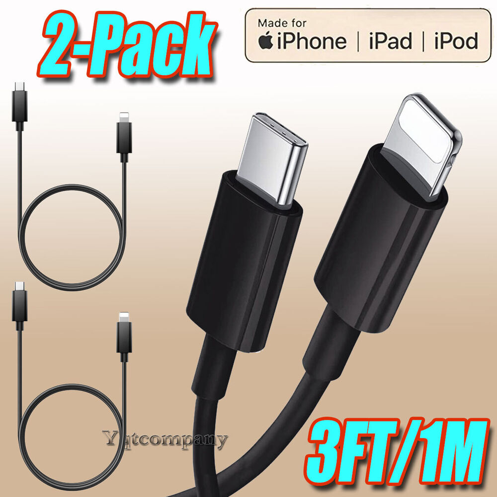 2-Pack 3ft Fast Charger USB C Charging Cable For Apple iPad 5 6 7th 8th 9th Gen