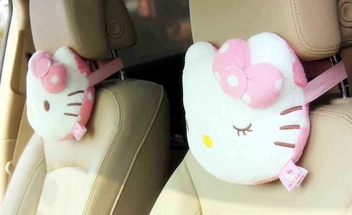 2Pcs Cute Hello Kitty Pink Car Seat Head Rest Cushion Pillows Neck Rest Pillow
