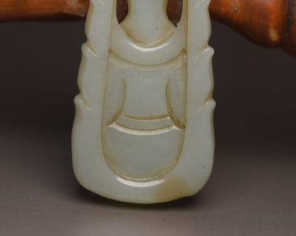 Chinese Natural Hetian Jade Carving Kwan Yin Statues Lucky Jade Pendant Jewelry