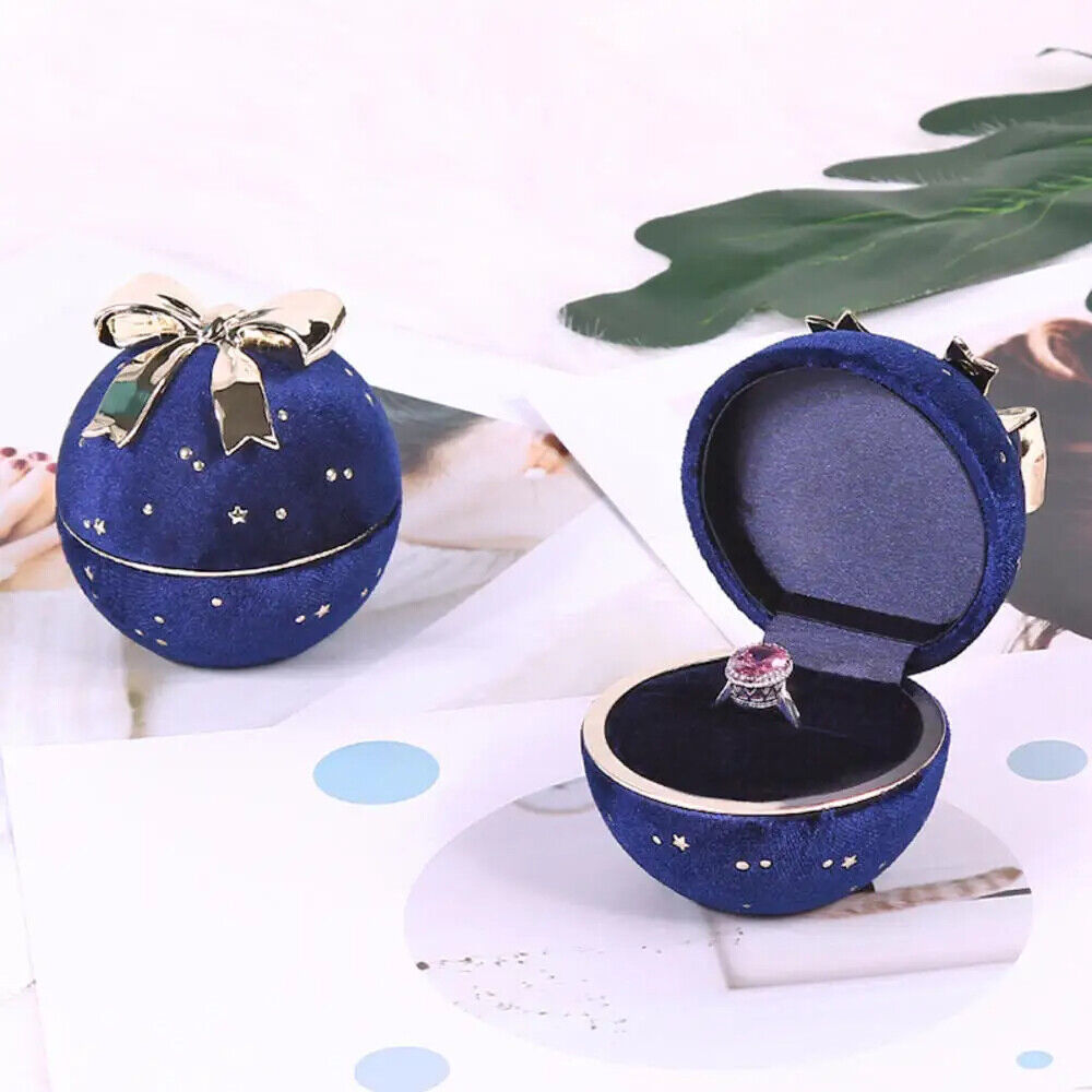 Jewelry Box Round Plastic Alloy Velvet Bow Rings Pendant Packaging Boxes 7x7x6cm