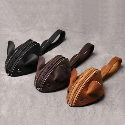 Genuine Leather Mouse Coin Purse Key Storage Bag Zipper Pocket Portable Wallets