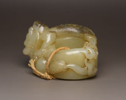 Chinese Antique Hetian Jade Carved Dragon Statue Nice Unique Thumb Ring Jewelry