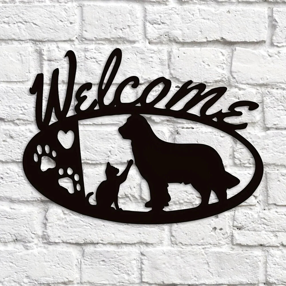 Golden Retriever and Cat Metal Wall Decor - for Front Porch, Farmhouse
