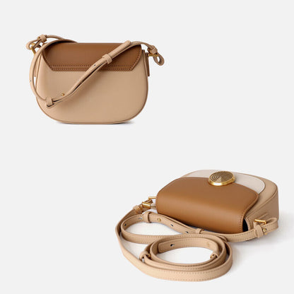 Real Leather Colorblock Small Flap Saddle Shoulder Bag Handbag Purse Crossbody