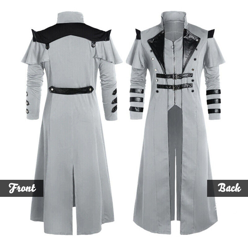 Mens Medieval Steampunk Frock Coat Retro Long Trench Cape Cloak Costume Jackets