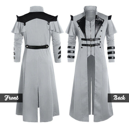 Mens Medieval Steampunk Frock Coat Retro Long Trench Cape Cloak Costume Jackets