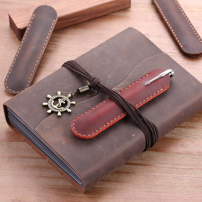 Handmade Cowhide Leather Bsuiness Single Pen Bag Vintage Pencil Case