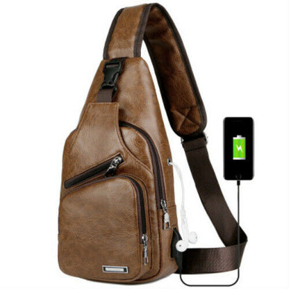 Messenger Bag USB Chest Bag Designer Leather Shoulder Bags Men's Birthday Gifts