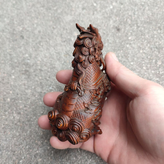 Vintage Carved Beautiful Sculpture Dragon Figurine Statue Wood Wooden Home Decor