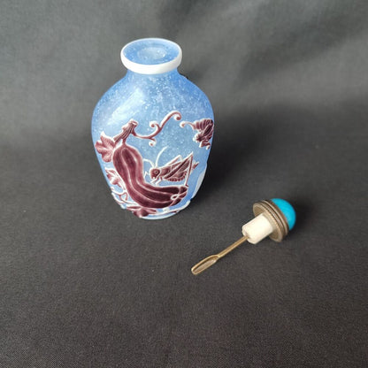 Beautiful Insect Artistry Collector Carved Glass Snuff Bottle Season Fruit Bat