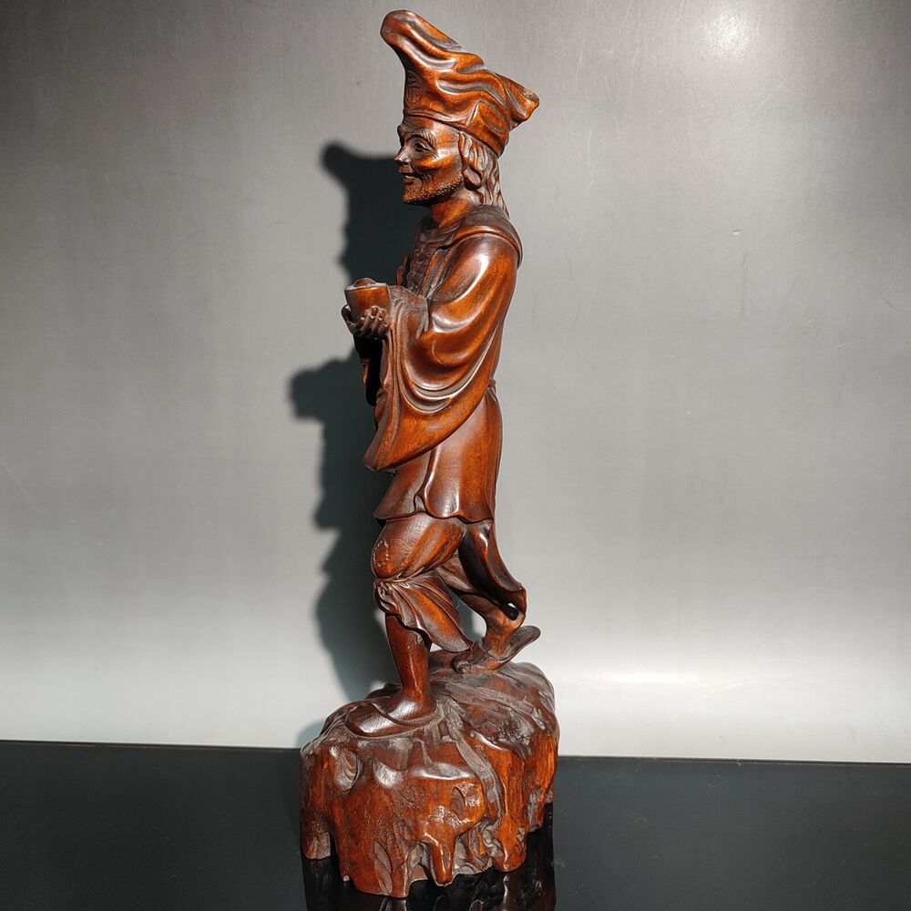 China Antique Wooden Boxwood Carved Exquisite Ji Gong Buddha Statues Sculpture