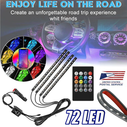 72 LED Lights 8 RGB Light Strips Car Interior Neon Atmosphere Strip Lights Lamp