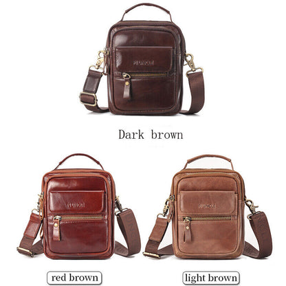 Top Cow Leather Men's Sling Shoulder/Messenger Bag Double Zipper Leather Handbag