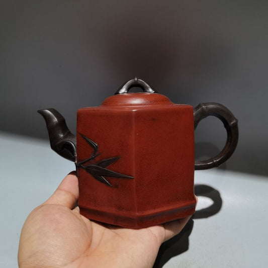 vintage chinese yixing purple clay teapot zisha ceremony carving Collectible art