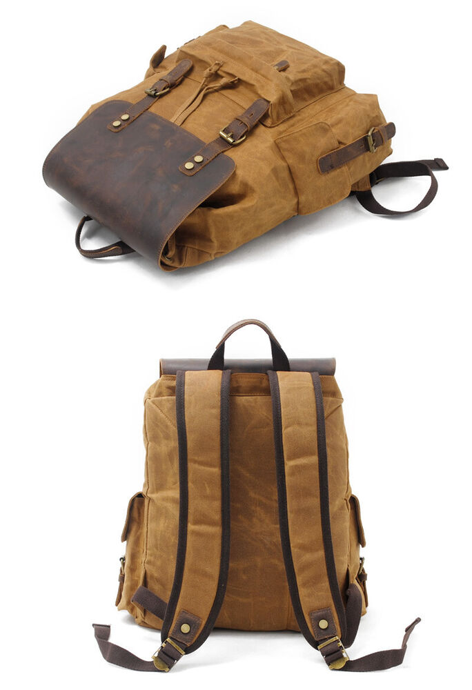 Water Resisant Vintage Waxed Canvas Backpack Hiking Travel Bag 15" Laptop Bag
