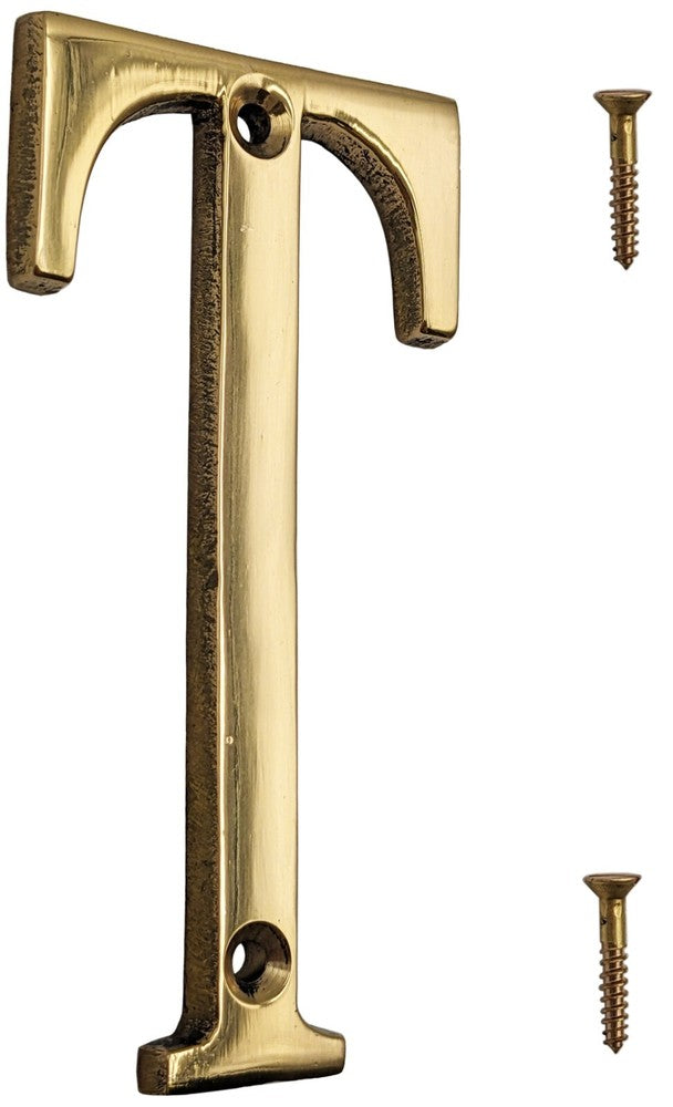 4-inch House Letter with Mounting Screws, Polished Brass, Shiny Gold Color
