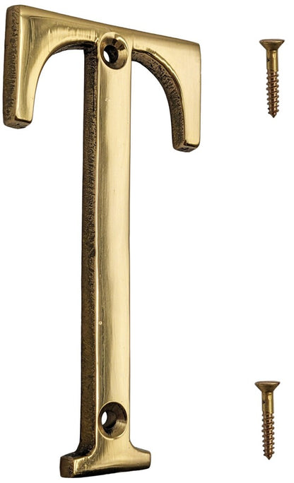 4-inch House Letter with Mounting Screws, Polished Brass, Shiny Gold Color
