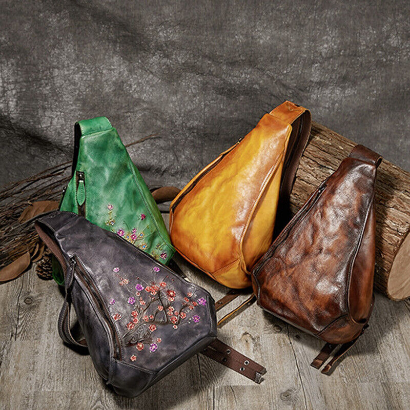 Travel Backpack, Cowhide Leather Women's embossed Crossbody Bag Sling Chest Bags