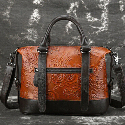 Vintage Women's Hi-Q Genuine Leather Handbags Embossed Designer Shoulder Bags