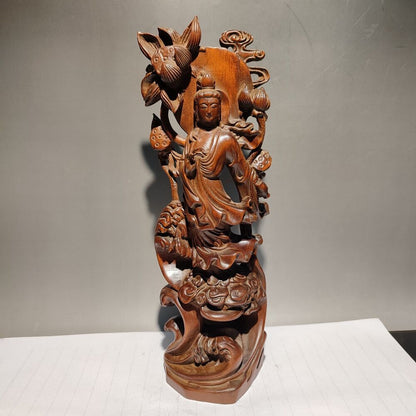 wooden statue carvings home decor sculptures quan Boxwood Free kwan yin Figurine