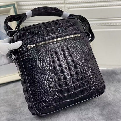 Original Crocodile Skin Leather Shoulder Bag, Black Men's Luxury Messenger Bags