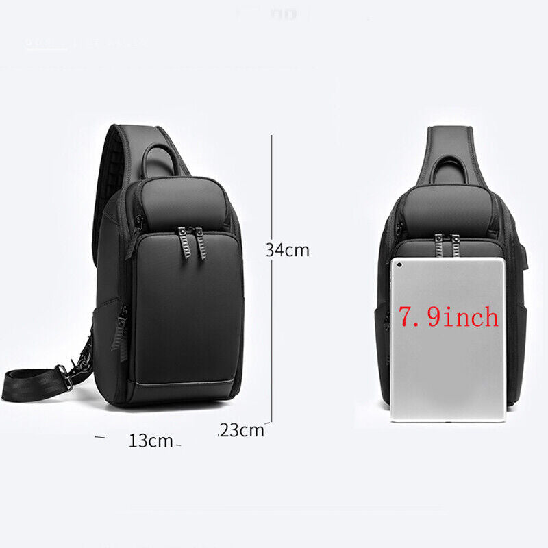 Men's Sling Backpack Oxford cloth Waterproof Crossbody Bag Outdoor Sport Bag USB