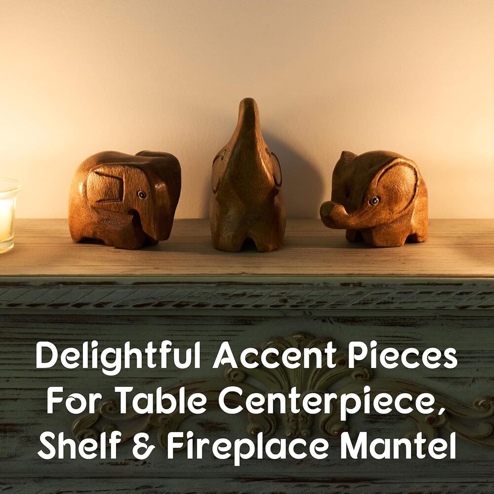 Handcrafted Wooden Elephant Statue for Home Office Decoration Gift 3 Pieces