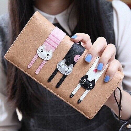 Female Card Clamps Holder PU Women Handbag Coin Purse Girl's Cartoon Long Wallet