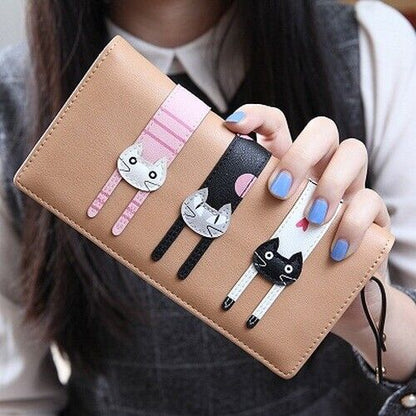 Female Card Clamps Holder PU Women Handbag Coin Purse Girl's Cartoon Long Wallet
