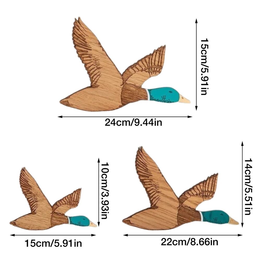 Mallard Duck Wall Art 3Pcs Flying Birds Decor Wooden Artwork Sculptures Pendants