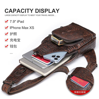Men's Sling Backpack 100% Genuine Leather Crocodile Crossbody Chest Bag Daypack