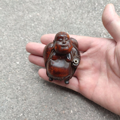Chinese Fabulous Wood Carving Buddha Statue Wooden Figurine Incense Burner Pig