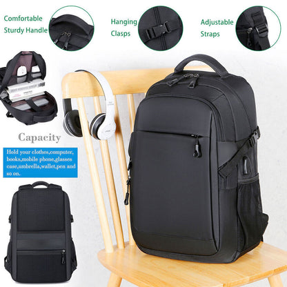 Men Women 15.6'' Backpack Bookbag School Travel Laptop Zip Bag USB Charging Port