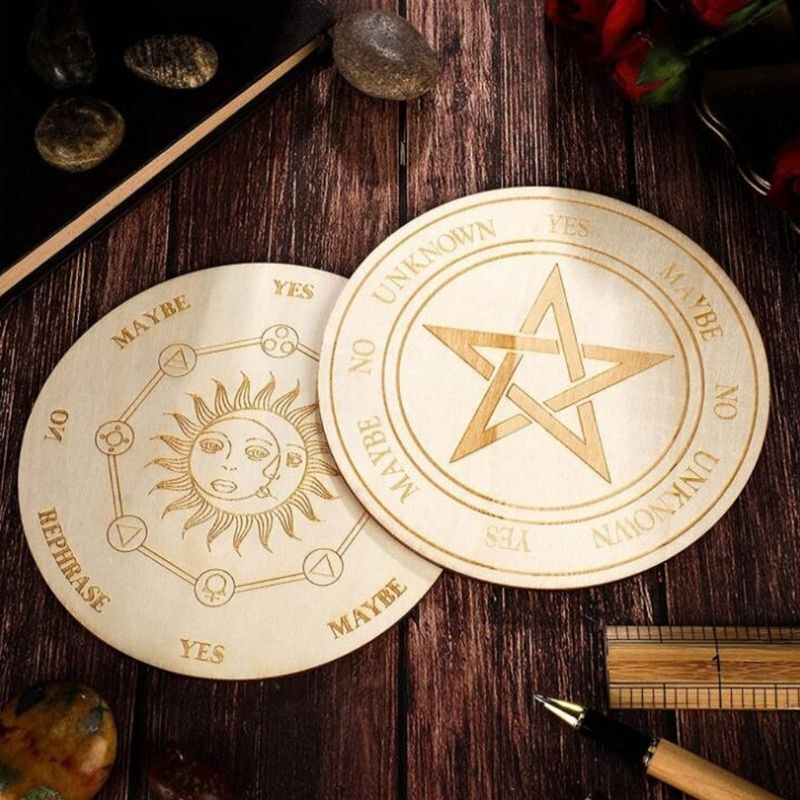 Meditation Board Divination Pendulum Star Sun Moon Healing Plate 25x0.3cm Wooden