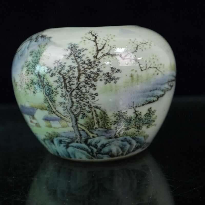 Chinese Jingdezhen Famille Rose Porcelain Hill Water Scenery Pot