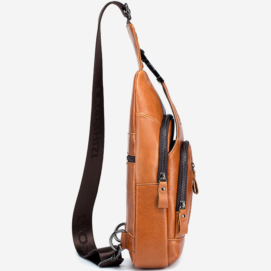 Men's Sling Backpack,100% Genuine Leather Chest bag Crossbody Bag Shoulder Bag