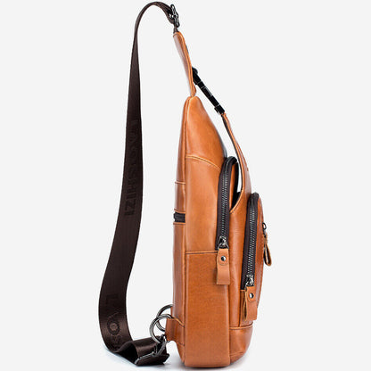 Men's Sling Backpack,100% Genuine Leather Chest bag Crossbody Bag Shoulder Bag
