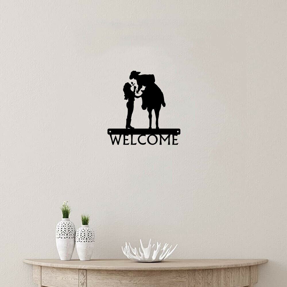Romantic Couple Welcome Sign Metal Pretty Artwork Wall Stickers Shape Decoration