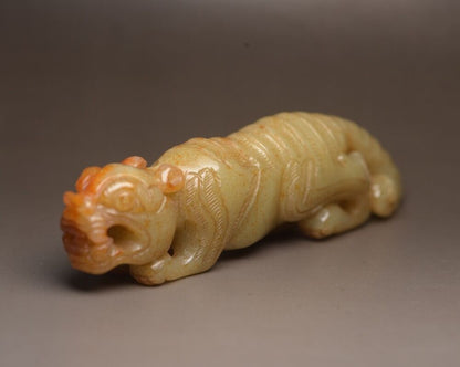 Collection Chinese Natural Hetian Jade Carved Tiger Statue Nice Figurines Rare