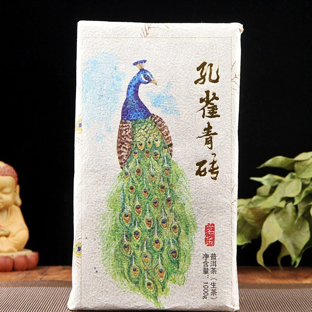 2020 Peacock Green Brick Raw Puer Tea Yunnan Ancient Tree Sheng Puerh 1000g