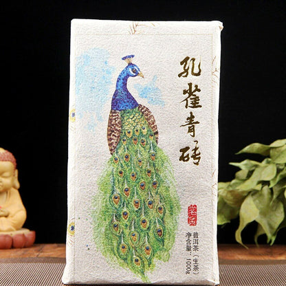 2020 Peacock Green Brick Raw Puer Tea Yunnan Ancient Tree Sheng Puerh 1000g