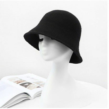 Women's Bucket Hat Warm Winter Teens Felt Wool Fur Black Cap Solid Multifunction
