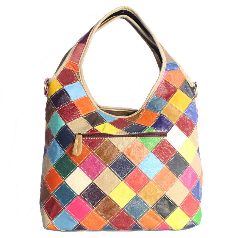 Designer Cow Leather Colorful Floral Patchwork Handbag Women's Tote Shoulder Bag
