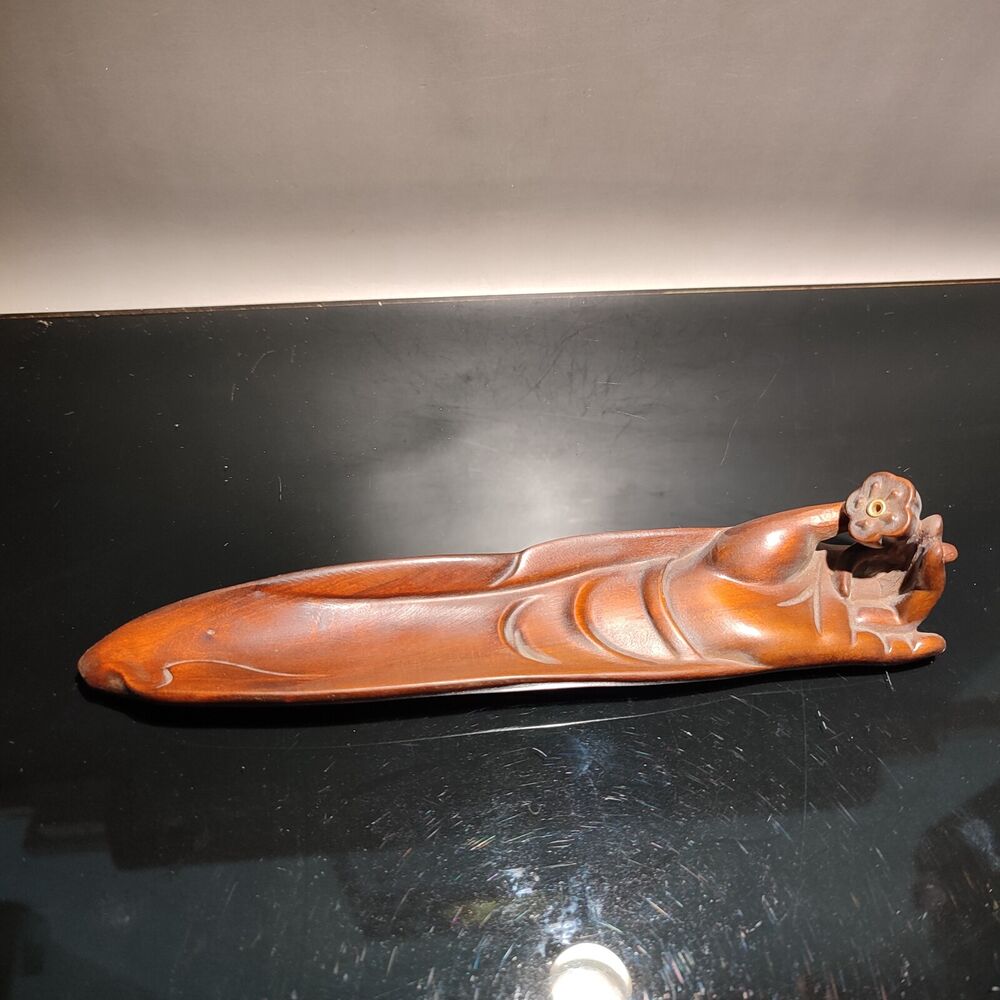 Chinese Boxwood Wooden Carvings Lotus Buddhism Meditation Censer Incense Burner